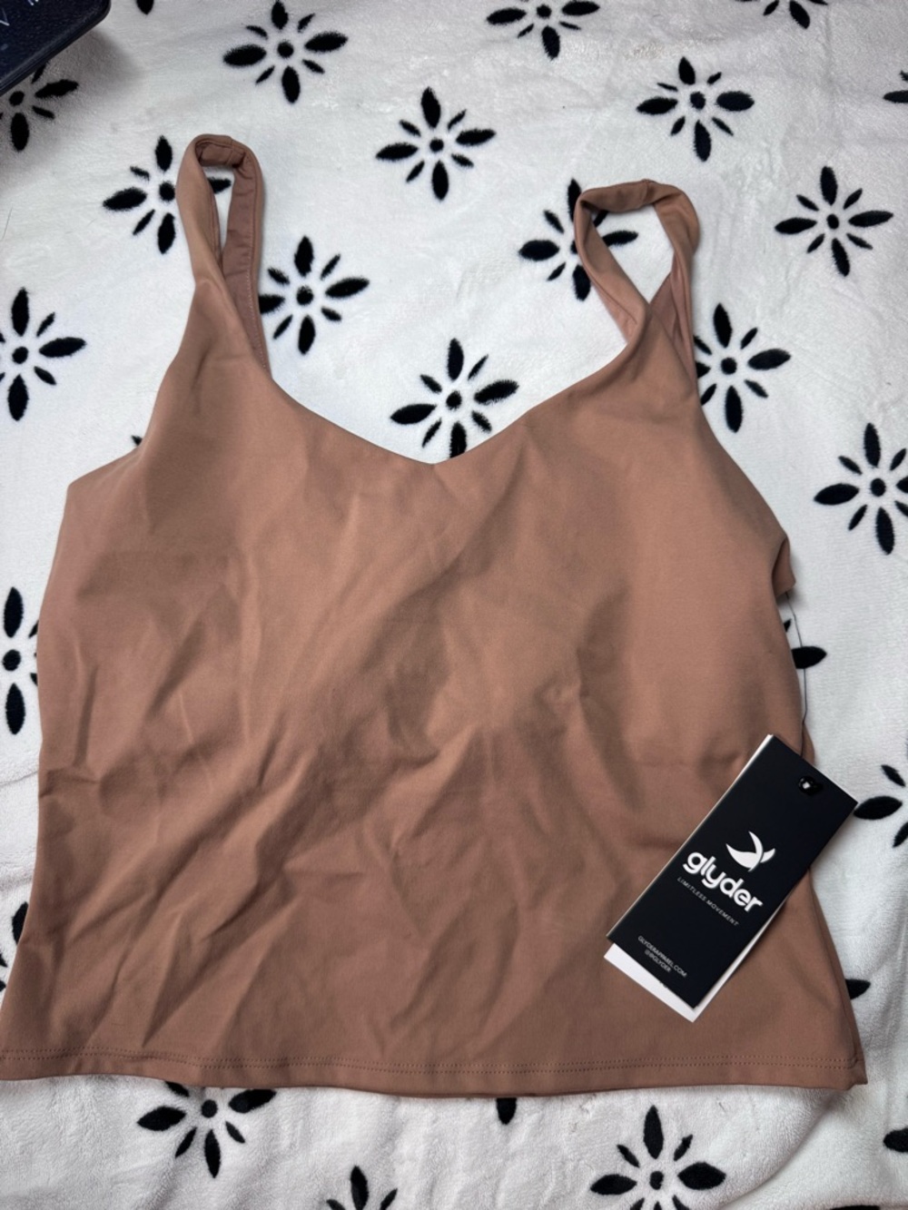 Glyder Stretch Cropped Workout Tank with Built in Bra. Mauve Brown